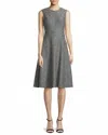Lela Rose Sequin Sleeveless Seamed Fit & Flare Twill Midi Dress In Gray In Grey