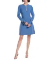 Lela Rose Button-front Long-sleeve Dress In Blue