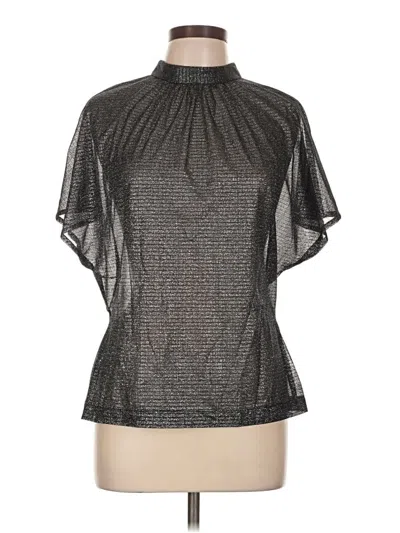 Pre-owned Lela Rose Short Sleeve Blouse In Silver