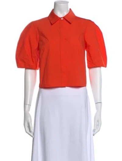 Pre-owned Lela Rose Short Sleeve Blouse W/ Tags In Orange