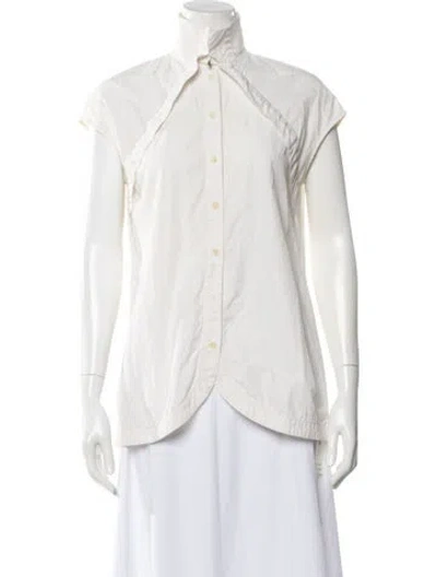 Pre-owned Lela Rose Short Sleeve Blouse In White