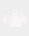 Lela Rose Short-sleeve Crop Button-down Shirt In Ivory