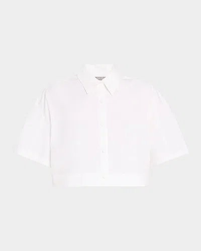 Lela Rose Short-sleeve Crop Button-down Shirt In Ivory