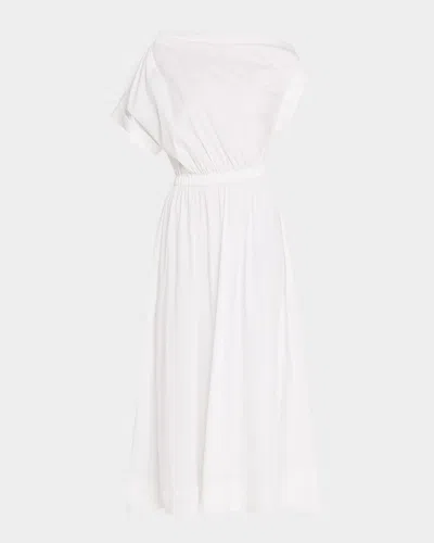 Lela Rose Short-sleeve Draped Shoulder Midi Dress In Ivory