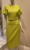 Lela Rose Short Sleeve Midi Dress In Citron