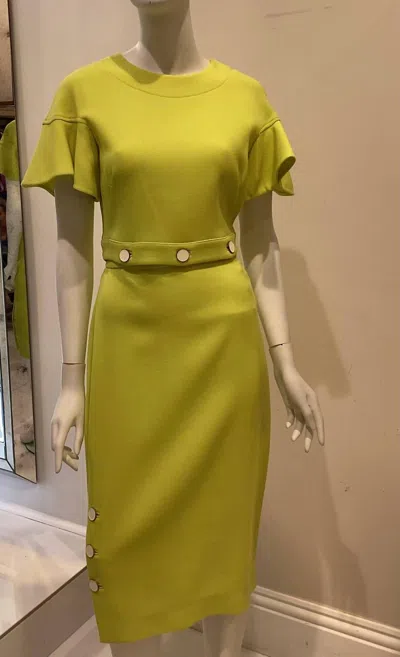 Lela Rose Short Sleeve Midi Dress In Citron