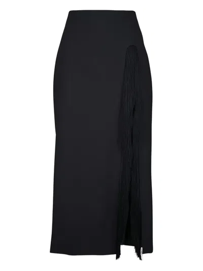 Lela Rose Side Fringe-detail Midi Skirt In Black