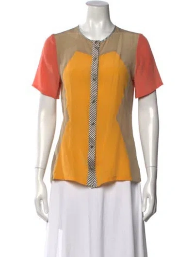 Pre-owned Lela Rose Silk Colorblock Pattern Blouse In Neutral