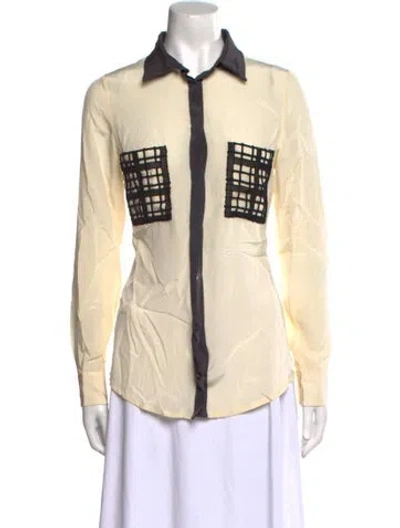 Pre-owned Lela Rose Silk Colorblock Pattern Button-up Top In Neutral