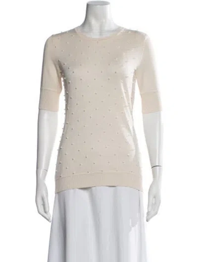 Pre-owned Lela Rose Silk Crew Neck Sweater In Neutrals