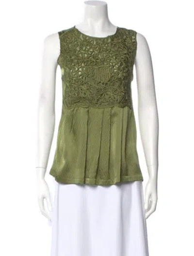 Pre-owned Lela Rose Silk Crew Neck Top In Green
