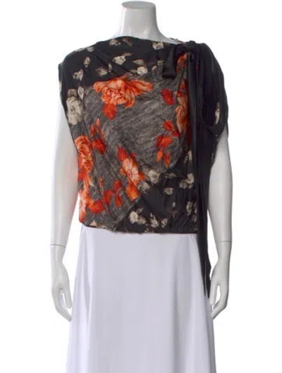 Pre-owned Lela Rose Silk Floral Print Blouse In Multi