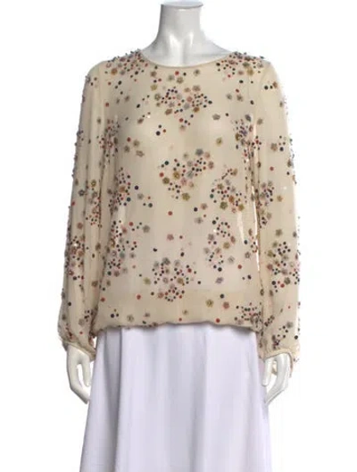 Pre-owned Lela Rose Silk Floral Print Blouse In Neutral