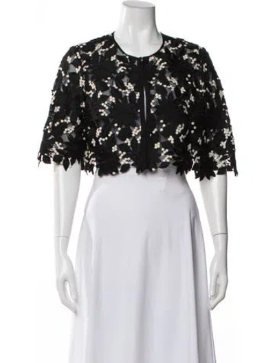 Pre-owned Lela Rose Silk Floral Print Jacket In Black