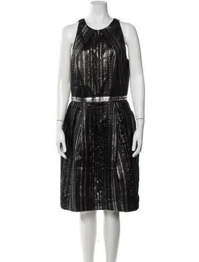 Pre-owned Lela Rose Silk Knee-length Dress In Black