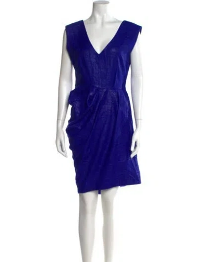 Pre-owned Lela Rose Silk Knee-length Dress In Blue