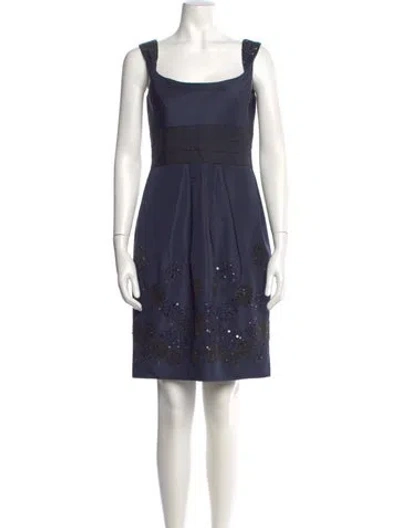 Pre-owned Lela Rose Silk Knee-length Dress In Blue