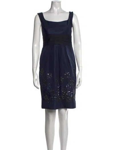 Pre-owned Lela Rose Silk Knee-length Dress In Blue