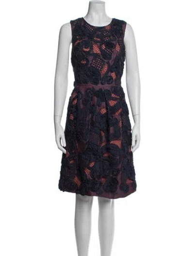 Pre-owned Lela Rose Silk Knee-length Dress In Blue