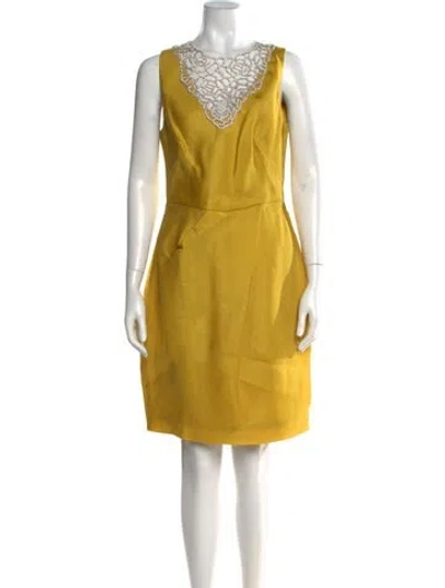 Pre-owned Lela Rose Silk Knee-length Dress In Green