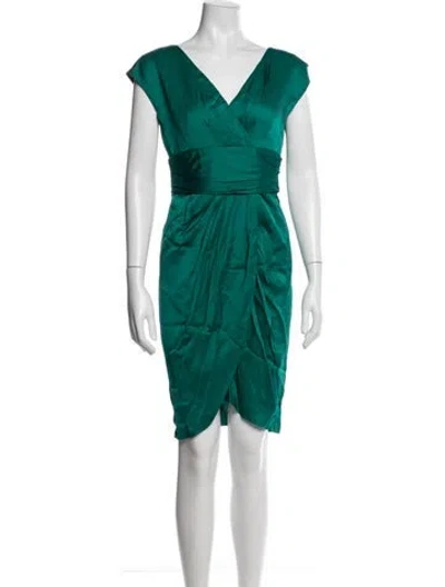 Pre-owned Lela Rose Silk Knee-length Dress In Green