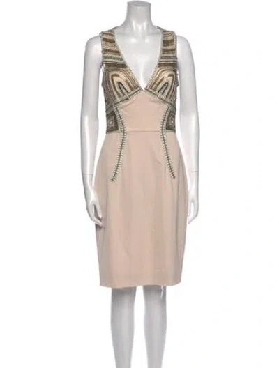Pre-owned Lela Rose Silk Knee-length Dress In Neutral