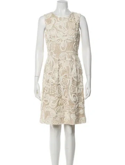 Pre-owned Lela Rose Silk Knee-length Dress In Neutral