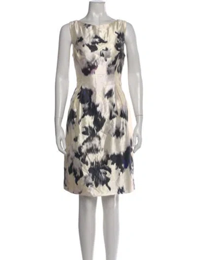 Pre-owned Lela Rose Silk Knee-length Dress In Neutral