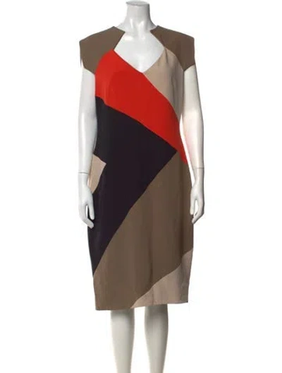 Pre-owned Lela Rose Silk Knee-length Dress In Neutral