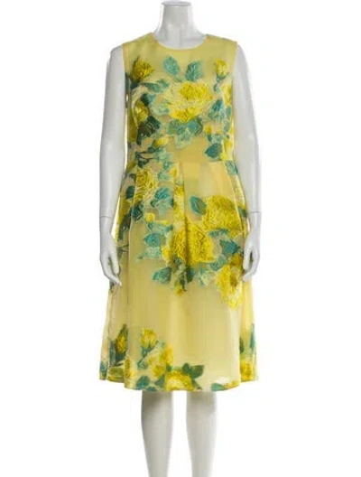 Pre-owned Lela Rose Silk Knee-length Dress In Yellow