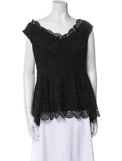 Pre-owned Lela Rose Silk Lace Pattern Blouse In Black