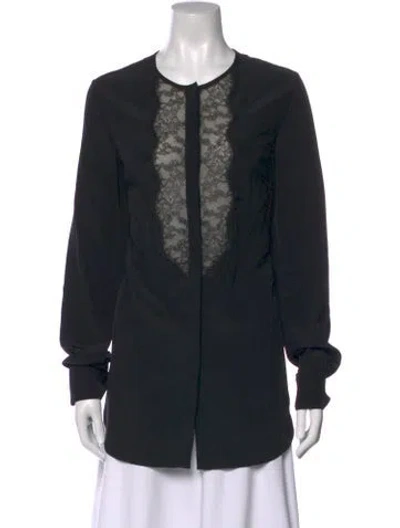 Pre-owned Lela Rose Silk Lace Pattern Blouse W/ Tags In Black