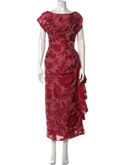 Pre-owned Lela Rose Silk Long Dress In Red
