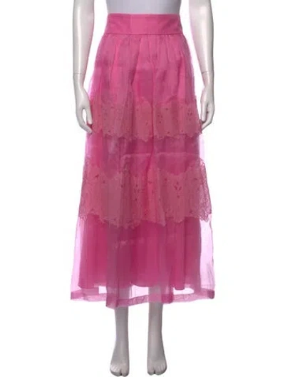 Pre-owned Lela Rose Silk Long Skirt In Pink
