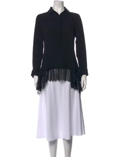 Pre-owned Lela Rose Silk Long Sleeve Blouse In Black