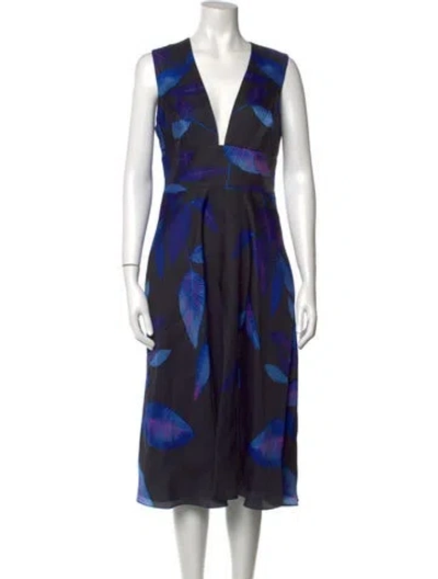 Pre-owned Lela Rose Silk Midi Length Dress In Blue