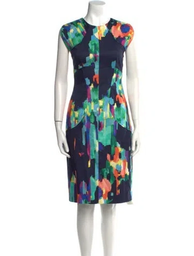 Pre-owned Lela Rose Silk Midi Length Dress In Blue