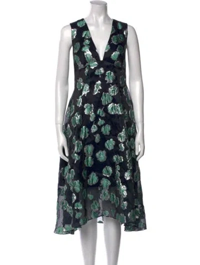 Pre-owned Lela Rose Silk Midi Length Dress In Blue