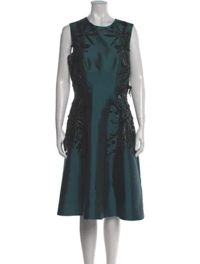 Pre-owned Lela Rose Silk Midi Length Dress In Blue
