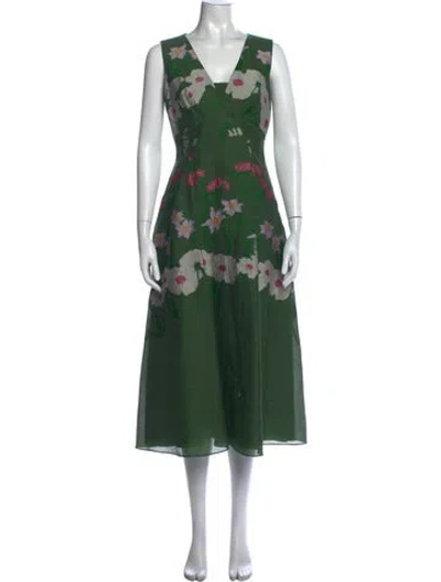 Pre-owned Lela Rose Silk Midi Length Dress In Green