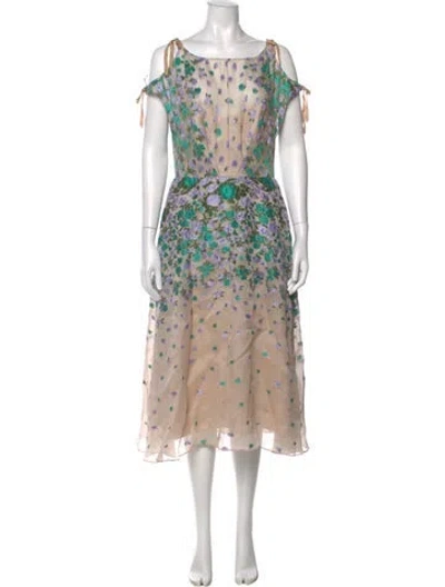 Pre-owned Lela Rose Silk Midi Length Dress In Neutral