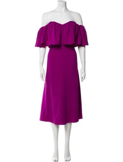 Pre-owned Lela Rose Silk Midi Length Dress In Purple