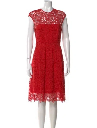 Pre-owned Lela Rose Silk Midi Length Dress In Red