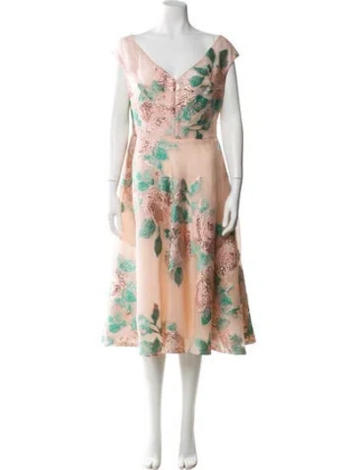 Pre-owned Lela Rose Silk Midi Length Dress W/ Tags