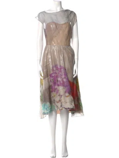 Pre-owned Lela Rose Silk Midi Length Dress W/ Tags In Gray