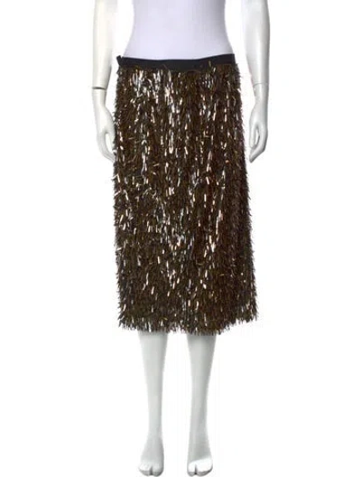 Pre-owned Lela Rose Silk Midi Length Skirt W/ Tags In Green