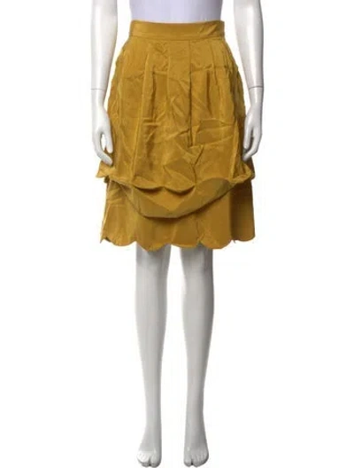 Pre-owned Lela Rose Silk Midi Length Skirt In Yellow