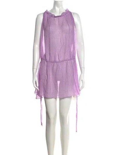 Pre-owned Lela Rose Silk Mini Dress In Purple/white
