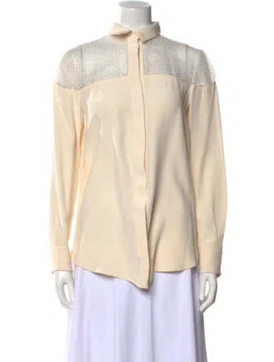 Pre-owned Lela Rose Silk Mock Neck Blouse In Neutral