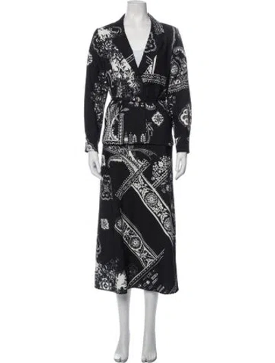 Pre-owned Lela Rose Silk Paisley Print Skirt Set In Black